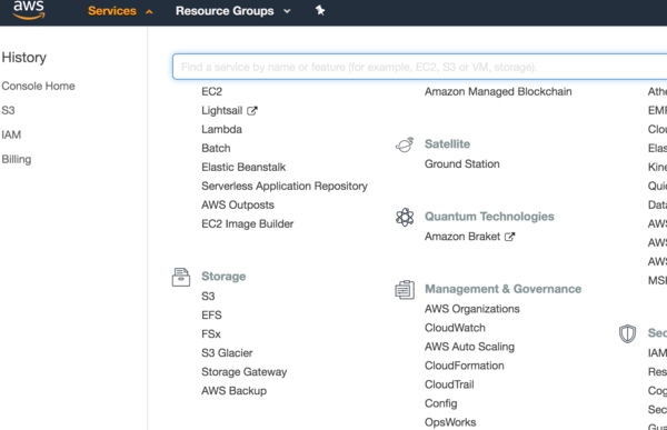 AWS Management Console | Search -> S3