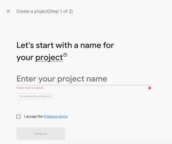 Firebase New Project Details | Step 1