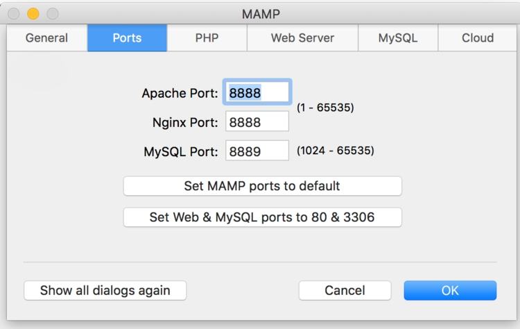 MAMP Ports Configuration